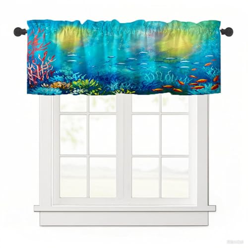 Surwin Bistrogardine Coffee Break Scheibengardine Küchengardine mit 3D-Ozean Gedruckt, Kurzgardine Wohnzimmer Landhaus Càfe Gardinen Moderne Kurz Vorhang (Ölgemälde,137x45cm) von Surwin