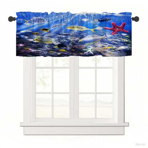 Surwin Bistrogardine Coffee Break Scheibengardine Küchengardine mit 3D-Ozean Gedruckt, Kurzgardine Wohnzimmer Landhaus Càfe Gardinen Moderne Kurz Vorhang (Roter Seestern,137x45cm) von Surwin