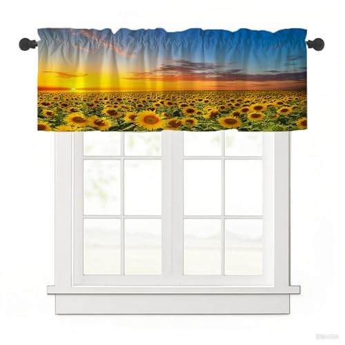 Surwin Bistrogardine Coffee Break Scheibengardine Küchengardine mit 3D-Sonnenblumenserie, Kurzgardine Wohnzimmer Landhaus Càfe Gardinen Moderne Kurz Vorhang (Abenddämmerung,137x45cm) von Surwin