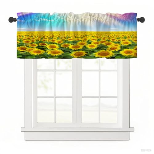Surwin Bistrogardine Coffee Break Scheibengardine Küchengardine mit 3D-Sonnenblumenserie, Kurzgardine Wohnzimmer Landhaus Càfe Gardinen Moderne Kurz Vorhang (Blumenfeld,137x45cm) von Surwin