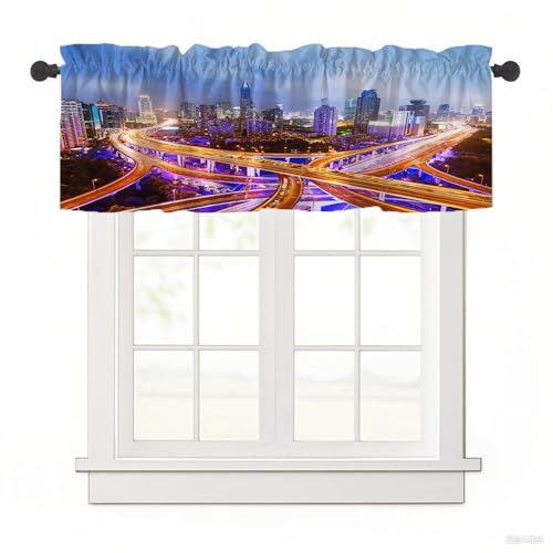 Surwin Bistrogardine Coffee Break Scheibengardine Küchengardine mit 3D-Stadtdruck, Kurzgardine Wohnzimmer Landhaus Càfe Gardinen Moderne Kurz Vorhang (Überführung,137x45cm) von Surwin