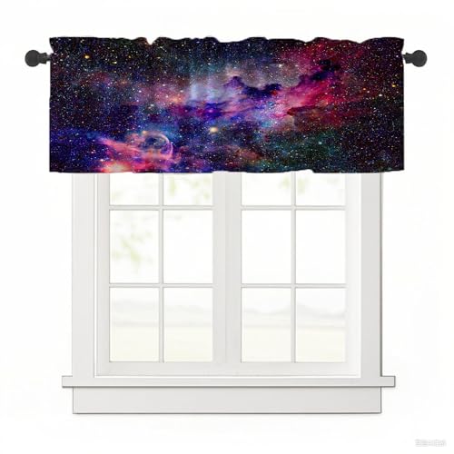 Surwin Bistrogardine Coffee Break Scheibengardine Küchengardine mit 3D-Sternenhimmel-Serie, Kurzgardine Wohnzimmer Landhaus Càfe Gardinen Moderne Kurz Vorhang (Rote Galaxie,137x45cm) von Surwin