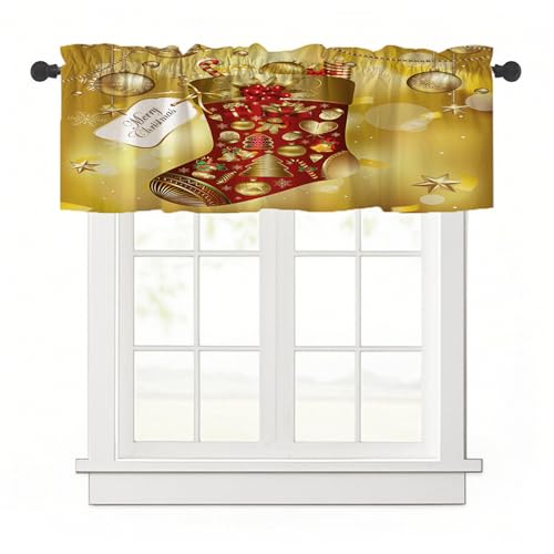 Surwin Bistrogardine Coffee Break Scheibengardine Küchengardine mit 3D-Weihnachtsserie, Kurzgardine Wohnzimmer Landhaus Càfe Gardinen Moderne Kurz Vorhang (Goldene Weihnachten,137x45cm) von Surwin