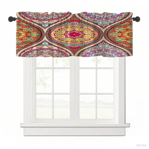 Surwin Bistrogardine Coffee Break Scheibengardine Küchengardine mit Böhmischer Stil, Kurzgardine Wohnzimmer Landhaus Càfe Gardinen Moderne Kurz Vorhang (Kaleidoskop,137x45cm) von Surwin