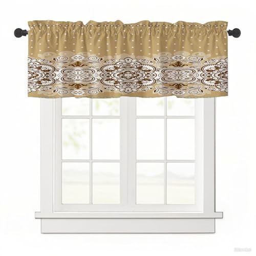 Surwin Bistrogardine Coffee Break Scheibengardine Küchengardine mit Böhmischer Stil, Kurzgardine Wohnzimmer Landhaus Càfe Gardinen Moderne Kurz Vorhang (Khakifarbene Blume,137x45cm) von Surwin