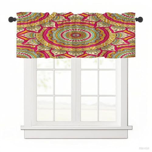 Surwin Bistrogardine Coffee Break Scheibengardine Küchengardine mit Böhmischer Stil, Kurzgardine Wohnzimmer Landhaus Càfe Gardinen Moderne Kurz Vorhang (Rosen-Mandala,137x45cm) von Surwin
