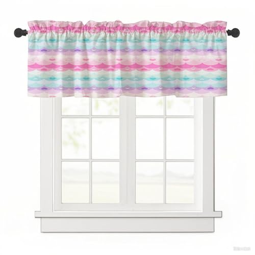 Surwin Bistrogardine Coffee Break Scheibengardine Küchengardine mit Bunter 3D-Muscheldruck, Kurzgardine Wohnzimmer Landhaus Càfe Gardinen Moderne Kurz Vorhang (Herz-Muschel,137x45cm) von Surwin