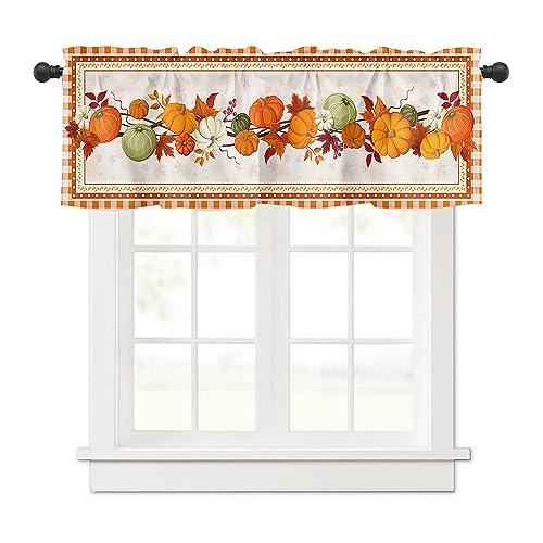 Surwin Bistrogardine Coffee Break Scheibengardine Küchengardine mit Erntedank Kürbis Motiven, Kurzgardine Wohnzimmer Landhaus Càfe Gardinen Moderne Kurz Vorhang (Kürbisrebe,137x45cm) von Surwin