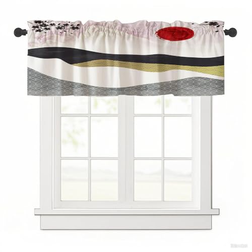 Surwin Bistrogardine Coffee Break Scheibengardine Küchengardine mit Japanischer Stil, Kurzgardine Wohnzimmer Landhaus Càfe Gardinen Moderne Kurz Vorhang (Abstrakte Berge,137x45cm) von Surwin