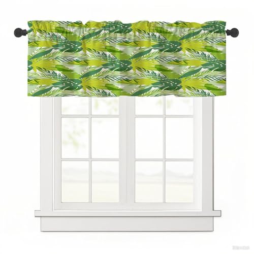 Surwin Bistrogardine Coffee Break Scheibengardine Küchengardine mit Tropischer Flora-Druck, Kurzgardine Wohnzimmer Landhaus Càfe Gardinen Moderne Kurz Vorhang (Grünpflanzen,137x45cm) von Surwin