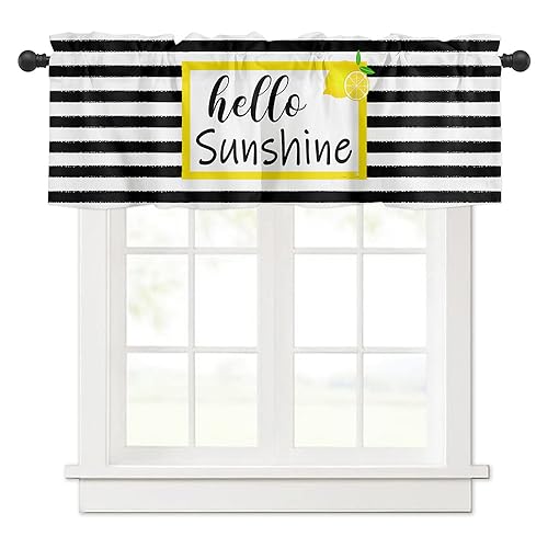 Surwin Bistrogardine Coffee Break Scheibengardine Küchengardine mit Zitronendruck Motiven, Kurzgardine Wohnzimmer Landhaus Càfe Gardinen Moderne Kurz Vorhang (Schwarze Streifen,137x45cm) von Surwin
