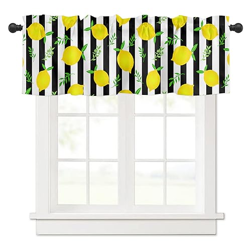 Surwin Bistrogardine Coffee Break Scheibengardine Küchengardine mit Zitronendruck Motiven, Kurzgardine Wohnzimmer Landhaus Càfe Gardinen Moderne Kurz Vorhang (Vertikale Streifen,137x45cm) von Surwin