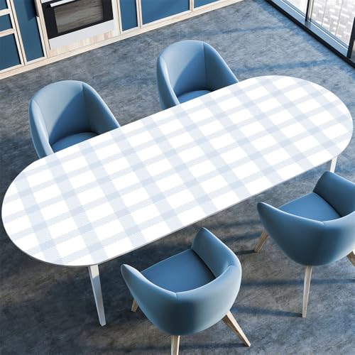 Surwin Elastische Oval Tischdecke Abwaschbar, Plaid Spanntischdecke Abwischbar Gartentischdecke mit Gummizug Oval Outdoor Tischdecke für Esszimmer Küche -Minimalistisch (Hellblau,91x152cm) von Surwin