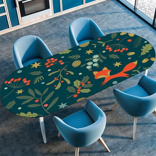 Surwin Elastische Oval Tischdecke Abwaschbar, Spanntischdecke Abwischbar Gartentischdecke Gummizug Oval Outdoor Tischdecke für Esszimmer Küche -3D Blumen (Fuchs,91x152cm) von Surwin