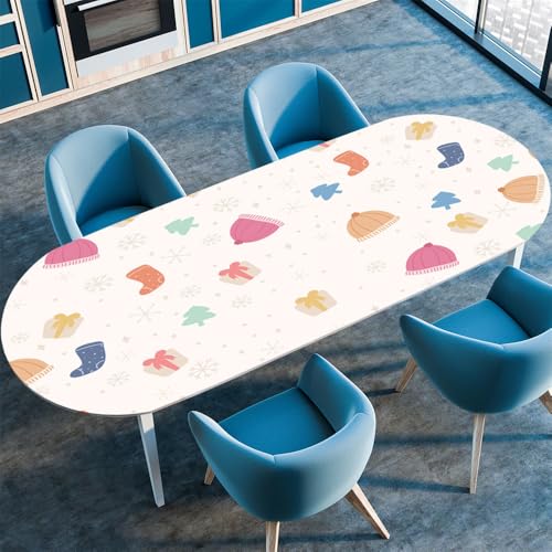 Surwin Elastische Oval Tischdecke Abwaschbar, Spanntischdecke Abwischbar Gartentischdecke Gummizug Oval Outdoor Tischdecke für Esszimmer Küche -3D Blumen (Geschenk,132x274cm) von Surwin