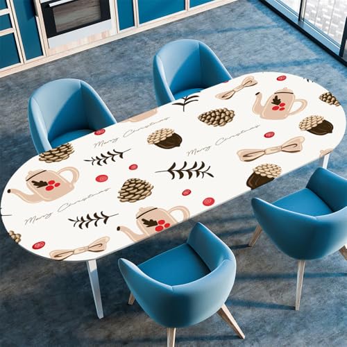 Surwin Elastische Oval Tischdecke Abwaschbar, Spanntischdecke Abwischbar Gartentischdecke Gummizug Oval Outdoor Tischdecke für Esszimmer Küche -3D Blumen (Tannenzapfen,107x183cm) von Surwin