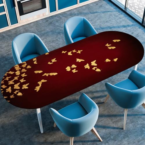 Surwin Elastische Oval Tischdecke Abwaschbar, Spanntischdecke Abwischbar Gartentischdecke mit Gummizug Oval Outdoor Tischdecke für Esszimmer Küche -3D Golden Tier (Rot,137x183cm) von Surwin