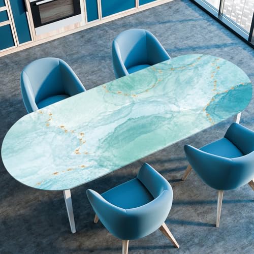 Surwin Elastische Oval Tischdecke Abwaschbar, Spanntischdecke Abwischbar Gartentischdecke mit Gummizug Oval Outdoor Tischdecke für Esszimmer Küche -3D Marmor (Grün,91x152cm) von Surwin
