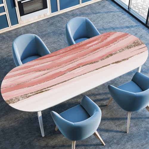 Surwin Elastische Oval Tischdecke Abwaschbar, Spanntischdecke Abwischbar Gartentischdecke mit Gummizug Oval Outdoor Tischdecke für Esszimmer Küche -3D Marmor (Rot,91x152cm) von Surwin