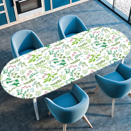 Surwin Elastische Oval Tischdecke Abwaschbar, Spanntischdecke Abwischbar Gartentischdecke mit Gummizug Oval Outdoor Tischdecke für Esszimmer Küche -3D Pflanze Druck (Sommer,107x183cm) von Surwin