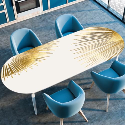 Surwin Elastische Oval Tischdecke Abwaschbar, Spanntischdecke Abwischbar Gartentischdecke mit Gummizug Oval Outdoor Tischdecke für Esszimmer Küche -Berg 3D (Abstrakt,137x183cm) von Surwin