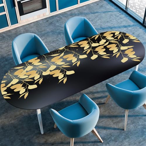 Surwin Elastische Oval Tischdecke Abwaschbar, Spanntischdecke Abwischbar Gartentischdecke mit Gummizug Oval Outdoor Tischdecke für Esszimmer Küche -Berg 3D (Blattgold,122x183cm) von Surwin