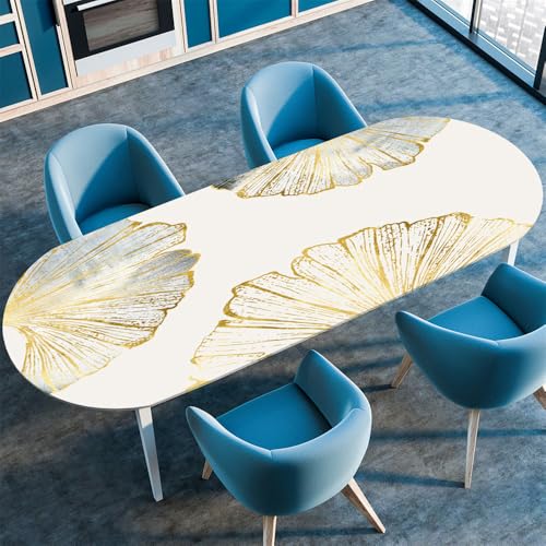 Surwin Elastische Oval Tischdecke Abwaschbar, Spanntischdecke Abwischbar Gartentischdecke mit Gummizug Oval Outdoor Tischdecke für Esszimmer Küche -Berg 3D (Gold,122x183cm) von Surwin