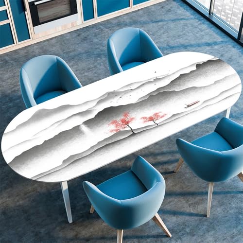 Surwin Elastische Oval Tischdecke Abwaschbar, Spanntischdecke Abwischbar Gartentischdecke mit Gummizug Oval Outdoor Tischdecke für Esszimmer Küche -Berg 3D (Landschaft,122x173cm) von Surwin