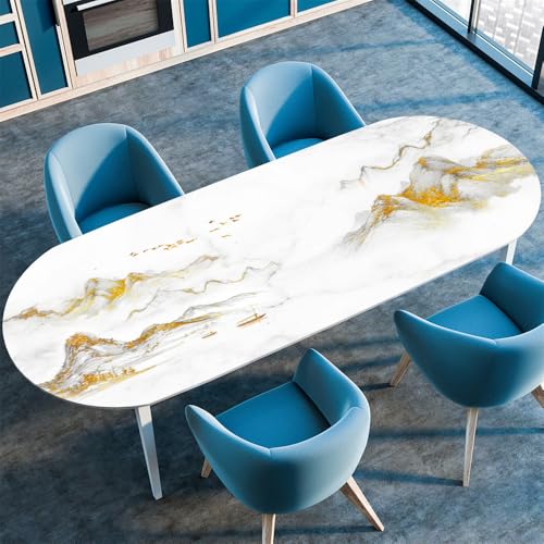Surwin Elastische Oval Tischdecke Abwaschbar, Spanntischdecke Abwischbar Gartentischdecke mit Gummizug Oval Outdoor Tischdecke für Esszimmer Küche -Berg 3D (Weiß,122x173cm) von Surwin
