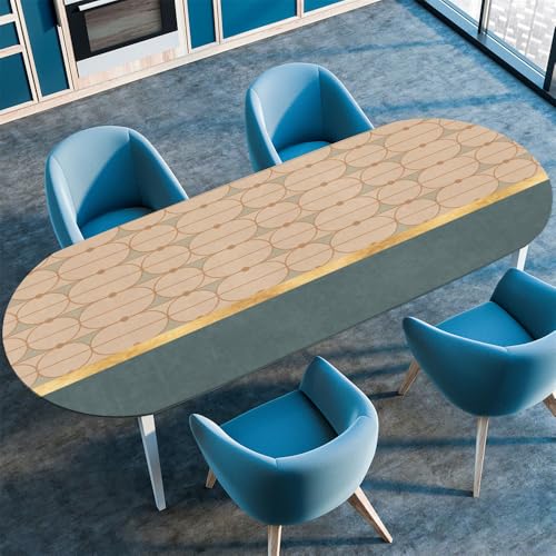 Surwin Elastische Oval Tischdecke Abwaschbar, Spanntischdecke Abwischbar Gartentischdecke mit Gummizug Oval Outdoor Tischdecke für Esszimmer Küche -Festkörpergeometrie (Retro,132x305cm) von Surwin
