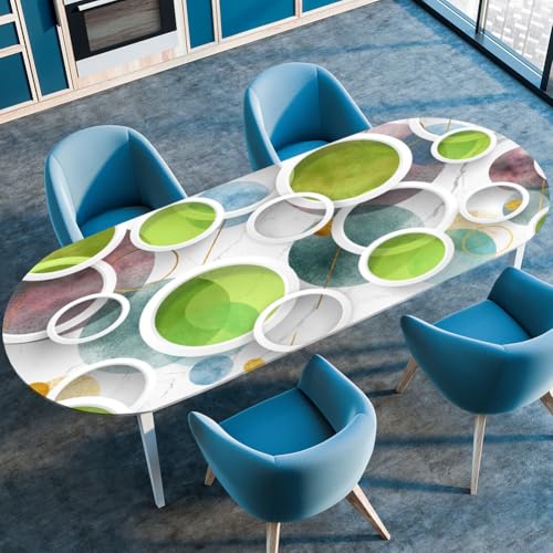 Surwin Elastische Oval Tischdecke Abwaschbar, Spanntischdecke Abwischbar Gartentischdecke mit Gummizug Oval Outdoor Tischdecke für Esszimmer Küche -Geometrie-Stil (Aquarell,91x152cm) von Surwin