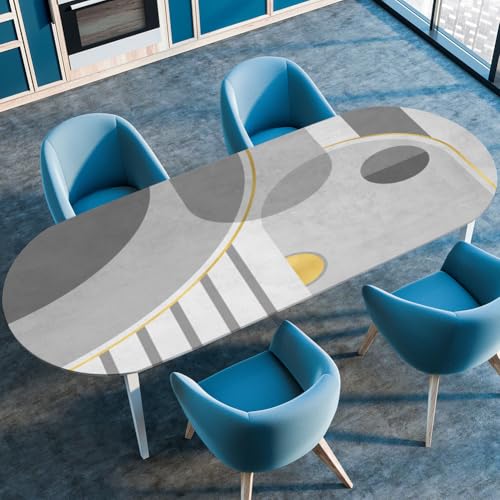 Surwin Elastische Oval Tischdecke Abwaschbar, Spanntischdecke Abwischbar Gartentischdecke mit Gummizug Oval Outdoor Tischdecke für Esszimmer Küche -Helle Farbe (Grau,107x165cm) von Surwin