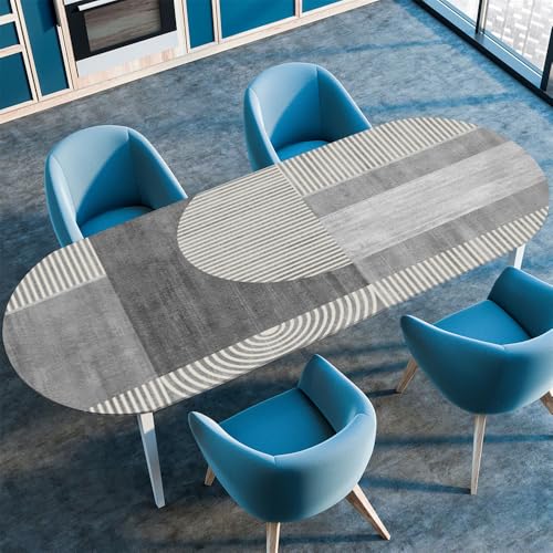 Surwin Elastische Oval Tischdecke Abwaschbar, Spanntischdecke Abwischbar Gartentischdecke mit Gummizug Oval Outdoor Tischdecke für Esszimmer Küche Klassisch (Streifen,91x152cm) von Surwin