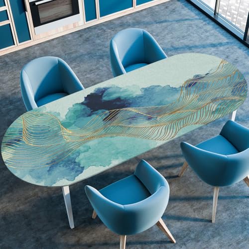 Surwin Elastische Oval Tischdecke Abwaschbar, Spanntischdecke Einfach Abwischbar Gartentischdecke mit Gummizug Oval Outdoor Tischdecke für Esszimmer Küche (Aquarell,91x152cm) von Surwin