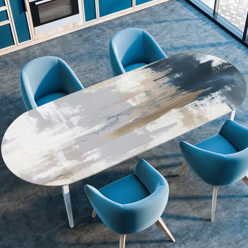 Surwin Elastische Oval Tischdecke Abwaschbar, Spanntischdecke Einfach Abwischbar Gartentischdecke mit Gummizug Oval Outdoor Tischdecke für Esszimmer Küche (Malerei,132x229cm) von Surwin