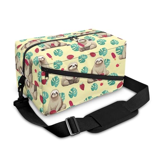 Surwin Garn Aufbewahrung Tasche, Faultier Muster Handarbeitstasche Häkeln Wolltasche Aufbewahrung mit Schultergurt Stricken Aufbewahrungstasche Tasche Stricken Aufbewahrung (Monstera-Blätter) von Surwin