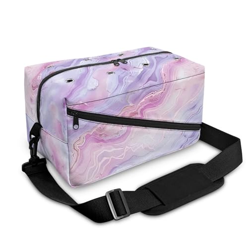 Surwin Garn Aufbewahrung Tasche, Marmor Drucken Handarbeitstasche Häkeln Wolltasche Aufbewahrung mit Schultergurt Stricken Aufbewahrungstasche Tasche Stricken Aufbewahrung (Rosa + Violett) von Surwin