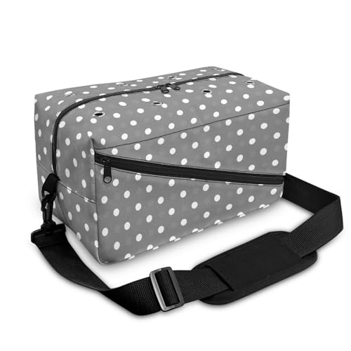 Surwin Garn Aufbewahrung Tasche, Polka Dots Muster Handarbeitstasche Häkeln Wolltasche Aufbewahrung mit Schultergurt Stricken Aufbewahrungstasche mit Reißverschluss (Hellgrau) von Surwin