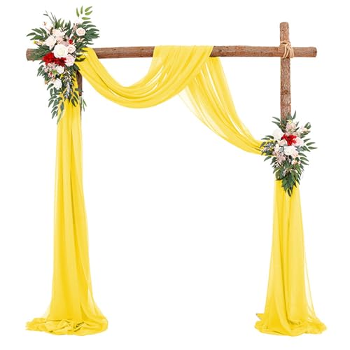 Surwin Hochzeit Vorhang Hochzeitsbogen, Elegant Chiffon Stoff Querbehang Deko Gardinen Vorhang Tüll Vorhänge Hochzeitsbögen für Fotografie Party Hochzeit Zeremonie (Gelb,75x180cm(6FT)) von Surwin