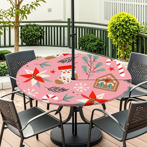 Surwin Runde Outdoor Tischdecke mit Schirmloch und Reißverschluss, Wasserdicht Geometrie Runde Tischabdeckung mit Elastischem Tischtuch Picknick Terrasse Garten Party (Rosa,S(79-89cm) von Surwin