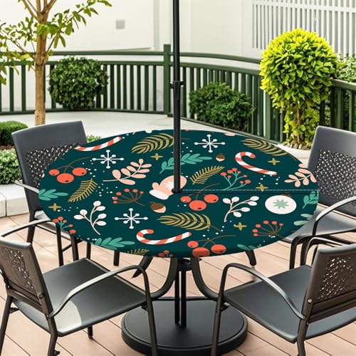 Surwin Runde Outdoor Tischdecke mit Schirmloch und Reißverschluss, Wasserdicht Geometrie Runde Tischabdeckung mit Elastischem Tischtuch Picknick Terrasse Garten Party (Schneeflocke,M(91-112cm) von Surwin