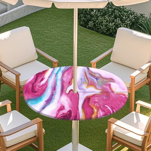 Surwin Runde Outdoor Tischdecke mit Schirmloch und Reißverschluss, Wasserdicht Runde Tischabdeckung mit Elastischem Marmor Tischtuch für Picknick Terrasse Garten Party (Pflaume,S(79-89cm) von Surwin