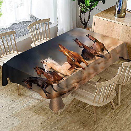 Surwin Tischdecke 3D Druck Rechteckig Tischdecken Wasserdicht Lotuseffekt Abwischbar Abwaschbar Tischtuch für Küche Outdoor Garten Weihnachten Dekoration (Braunes Pferd,140x210cm) von Surwin