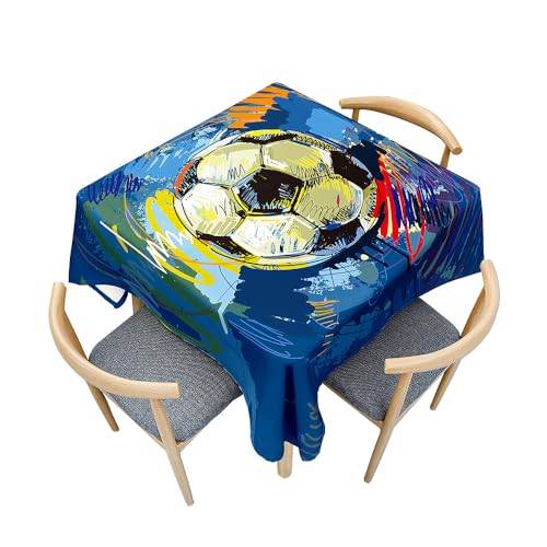 Surwin Tischdecke Abwaschbar, Fußball Druck Abwischbare Tischdecke mit Lotuseffekt, 3D Quadratisch Tischtuch für Dekoration, Gartentischdecke für Bankett Garten (Malerei,120x120cm) von Surwin