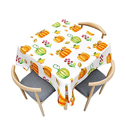 Surwin Tischdecke Abwaschbar, Kürbis Drucke Abwischbare Tischdecke mit Lotuseffekt, 3D Quadratisch Tischtuch für Dekoration, Gartentischdecke für Bankett Garten (Grün Weiß,90x90cm) von Surwin