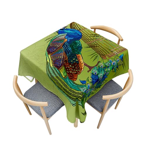 Surwin Tischdecke Abwaschbar, Tier Druck Abwischbare Tischdecke mit Lotuseffekt, 3D Quadratisch Tischtuch für Dekoration, Gartentischdecke für Bankett Garten (Grün,100x100cm) von Surwin