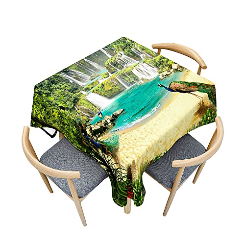 Surwin Tischdecke Abwaschbar, Tier Druck Abwischbare Tischdecke mit Lotuseffekt, 3D Quadratisch Tischtuch für Dekoration, Gartentischdecke für Bankett Garten (Wasserfall,90x90cm) von Surwin