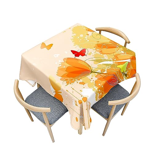 Surwin Tischdecke Abwaschbar, Tulpen Serie Abwischbare Tischdecke mit Lotuseffekt, Quadratisch Tischtuch für Dekoration, Gartentischdecke für Bankett Garten Party (Orange,120x120cm) von Surwin