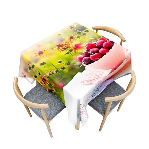 Surwin Tischdecke Abwaschbar Fleckschutz, Frucht Serie Tischdecke Tischtuch Quadratisch Abwischbare mit Lotuseffekt für Wohnzimmer Esszimmer Balkon (Kirsche G,140x140cm) von Surwin
