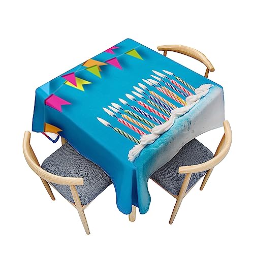Surwin Tischdecke Abwaschbar Quadratisch, 3D Kuchen Outdoor Tischdecke, Abwaschbare Tischtuch, Gartentischdecke, für Esszimmer/Party/Geburtstag (Blaue Kerze,200x200cm) von Surwin